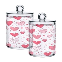 WOBOGO Valentine Day Pink Hearts Pattern Transparent Plastic Jar 2pcs Cotton Swabs Balls Pads Floss Stick Dispenser Bathroom Vanity Storage Organizer