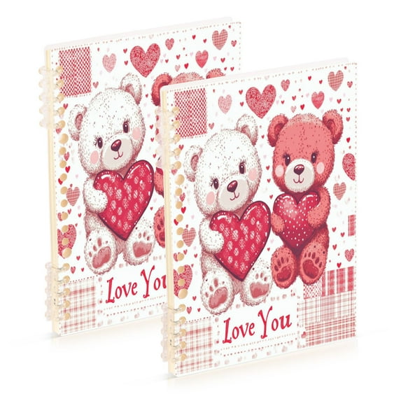 WOBOGO Valentine Teddy Bears Notebook College Horizontal Grid Paper Ink Spill Resistant Water Resistant Cover 8.3x5.7x0.4in