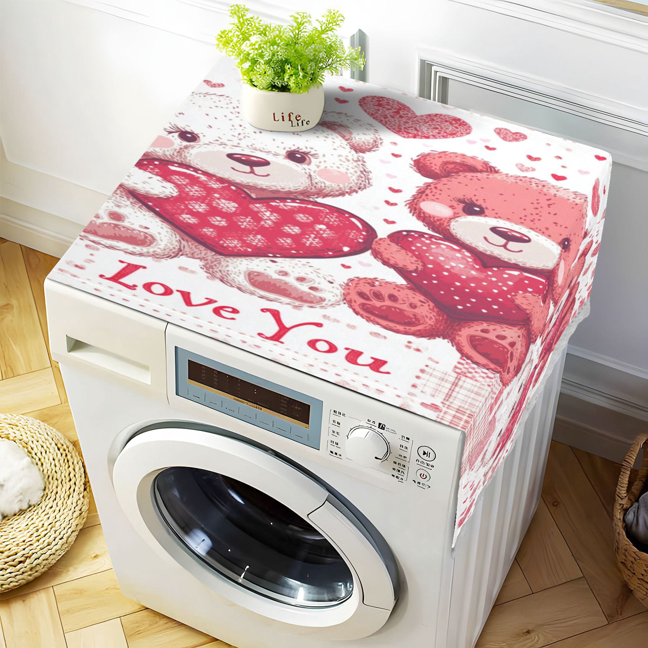 WOBOGO Valentine Teddy Bears Washing Machine Cloth Dryer Refrigerator Top Cover Protective Non-Slip Mat For Kitchen Laundry