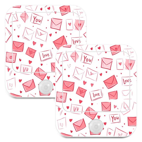 WOBOGO Valentine's Day Envelope Night Light Lamp with Smart Sensor Dusk to Dawn Sensor 0.6W Plug-in 2-Pack