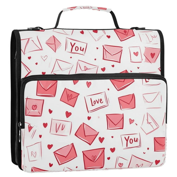 WOBOGO Valentine's Day Envelope Ring Binder Bag 1.5in Folder Organizer with Shoulder Strap for 13Inch Laptop and 500 Sheets of Paper