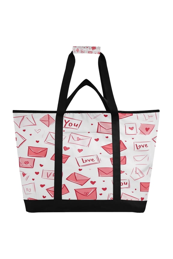 Valentine's Day Envelope Tote Cooler Bag Fold Flat Insulated Shopping Bag With Zipper For Work Picnic Beach Use 186.724in