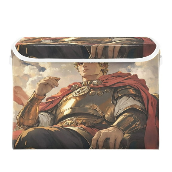 WOBOGO Vanquished King Large Collapsible Storage Box Flip Lid Fabric Decorative Organizer Container Basket with Handles 16.512.611.8in