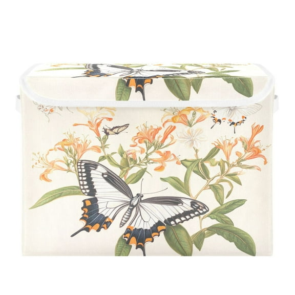 WOBOGO Various Butterflies Large Collapsible Storage Box Flip Lid Fabric Decorative Organizer Container Basket with Handles 16.512.611.8in