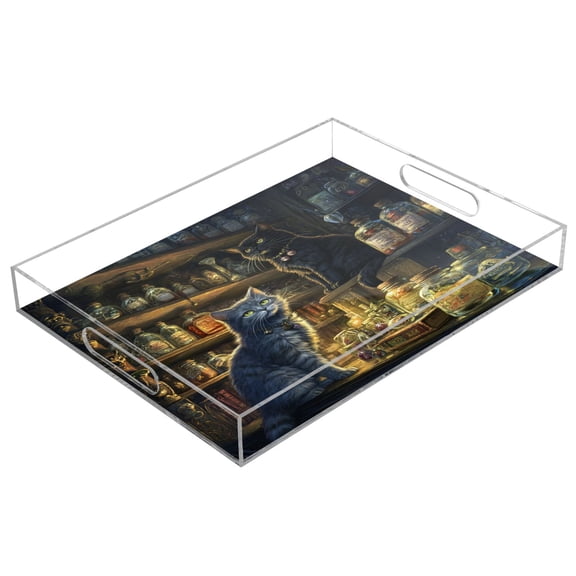 WOBOGO Vase Cabinet Acrylic Serving Trays 15.7x11.8 Inch Spill Proof Clear Decorative Organizer with Handle