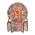 thumbnail image 1 of WOBOGO Vibrant Floral Pattern Coil Coasters Set of 6 Minimalist Cotton Woven 3.94 inch Non-Slip Insulated and Absorbent Home Accessories., 1 of 7