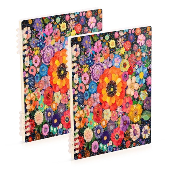 WOBOGO Vibrant Floral Pattern Notebook College Horizontal Grid Paper Ink Spill Resistant Water Resistant Cover 8.3x5.7x0.4in