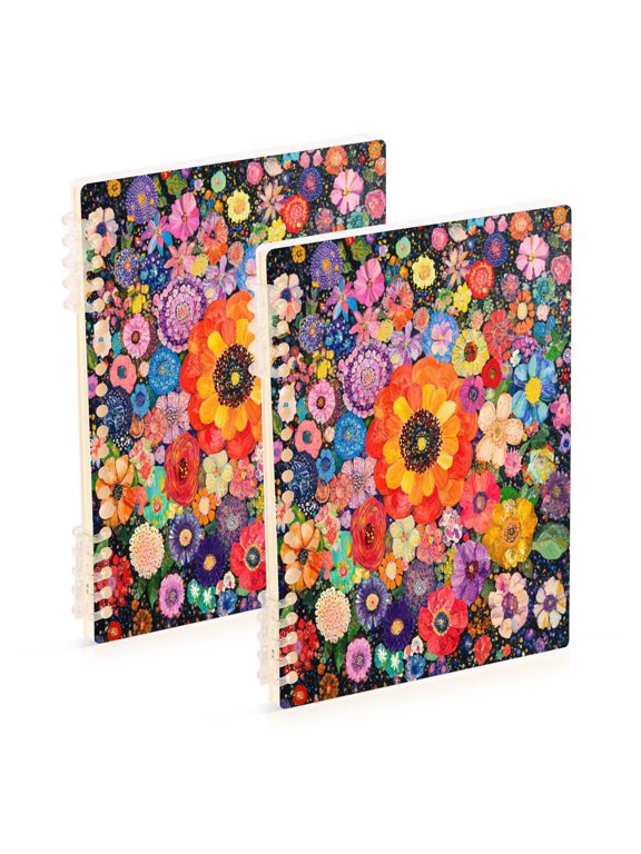 Vibrant Floral Pattern Notebook College Horizontal Grid Paper Ink Spill Resistant Water Resistant Cover 8.3x5.7x0.4in