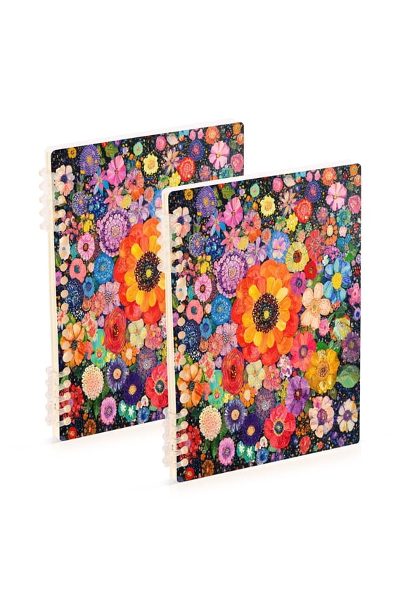 WOBOGO Vibrant Floral Pattern Notebook College Horizontal Grid Paper Ink Spill Resistant Water Resistant Cover 8.3x5.7x0.4in