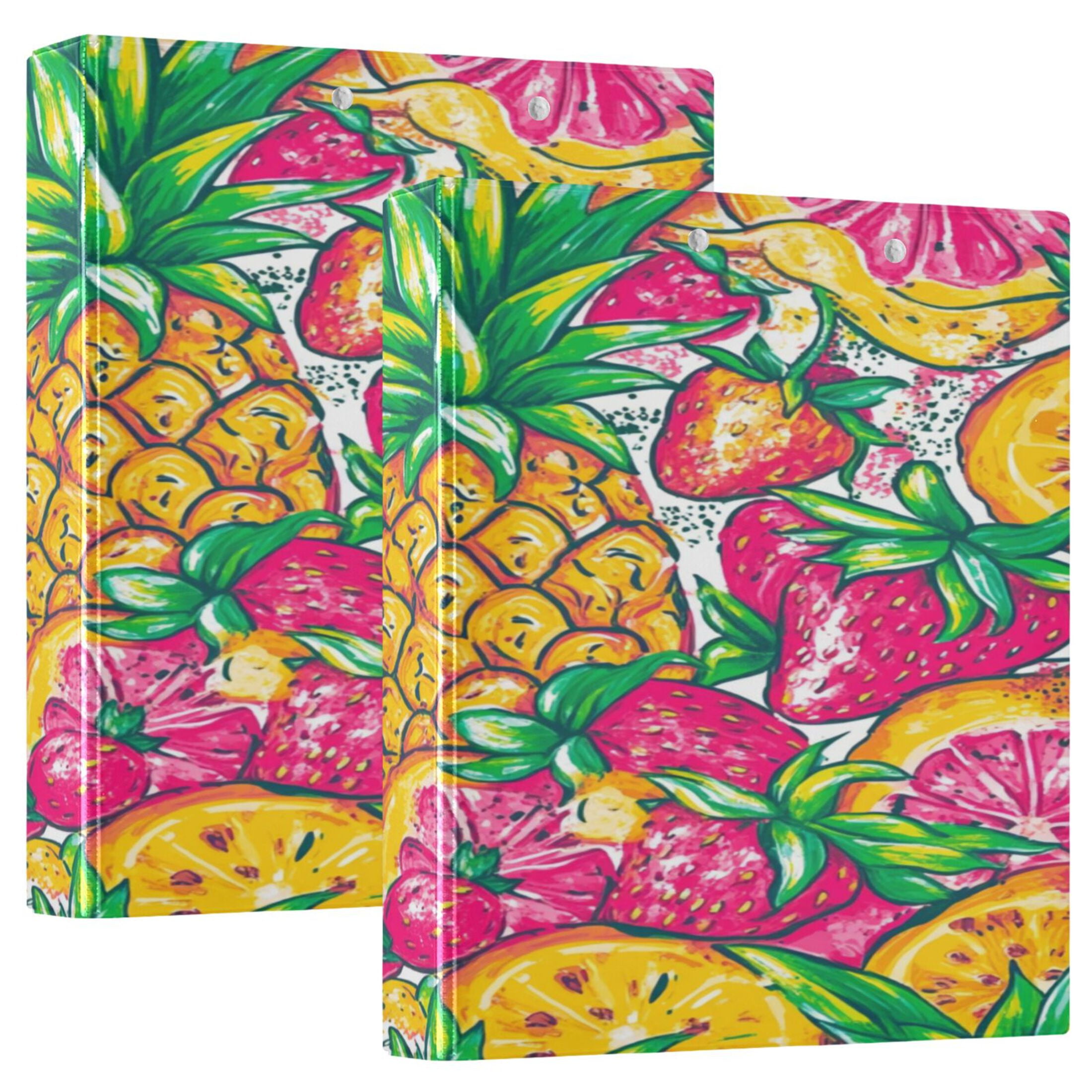 WOBOGO A Vibrant Summer Pattern with Colorful Fruits File Folders Extra Large Capacity to Hold 200 Sheets of Documents Hard Shell Ring Binder for School Home Office