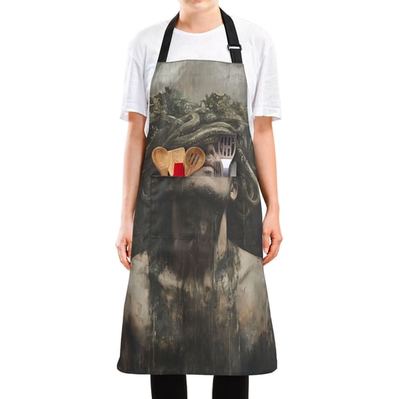 WOBOGO Vine Wrapped Around The Head Long Apron Waterdrop Resistant with 2 Pockets Cooking Kitchen Chef Apron for Women Men