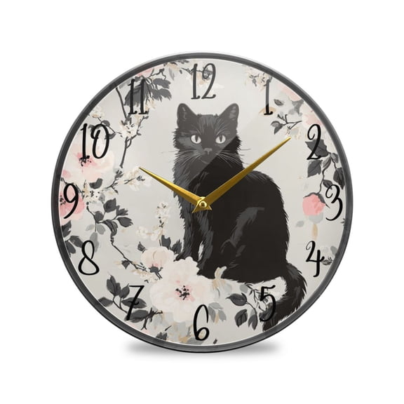 WOBOGO Vintage Black Kitten Acrylic Wall Clock Battery Operated 11.9in Silent No Tick Bedroom Living Room Office Classroom Decoration