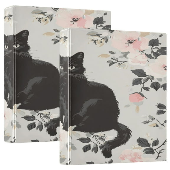WOBOGO Vintage Black Kitten File Folders Extra Large Capacity to Hold 200 Sheets of Documents Hard Shell Ring Binder for School Home Office