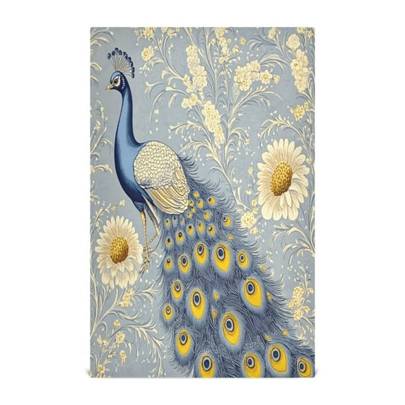 WOBOGO Vintage Blue Peacock Kitchen Towel 1 Piece Large Cotton Dishcloth Premium Absorbency Set with Hanging Loop