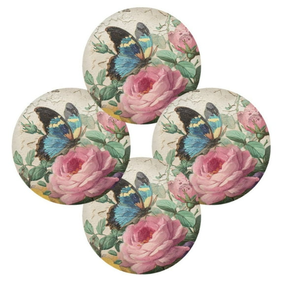 WOBOGO Vintage Butterfly Round Placemats Set of 4 Heat Resistant Washable Kitchen Table Decorations 15.4in