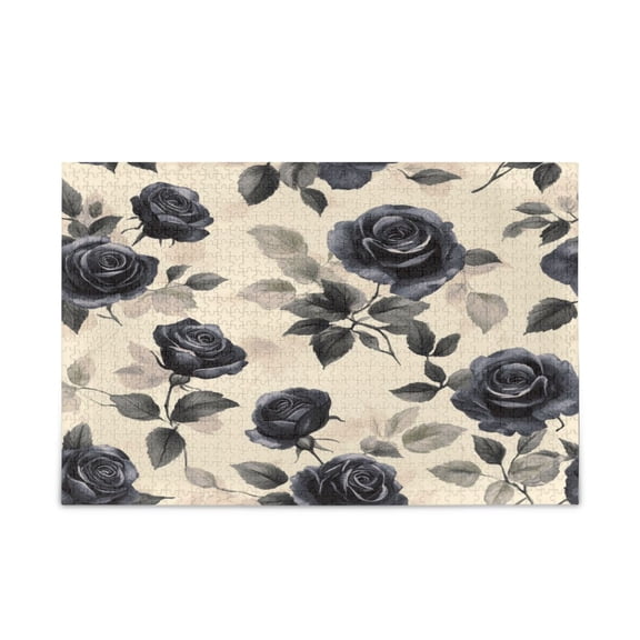 WOBOGO Vintage Dark Black Rose Puzzle Challenge 500 Piece Jigsaw Suitable for Game Night Finished Size 20.5 x 14.9in