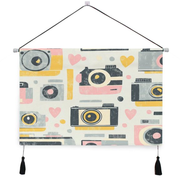 WOBOGO Vintage Film Camera Pattern Living Room Canvas Wall Art Bedroom Study Framed Canvas Print Artwork Home Office Decorations 24.516.7in