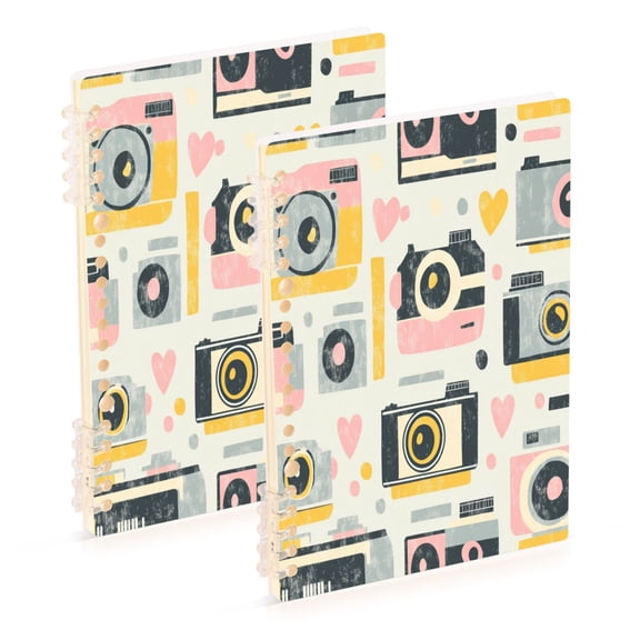 WOBOGO Vintage Film Camera Pattern Notebook College Horizontal Grid Paper Ink Spill Resistant Water Resistant Cover 8.3x5.7x0.4in