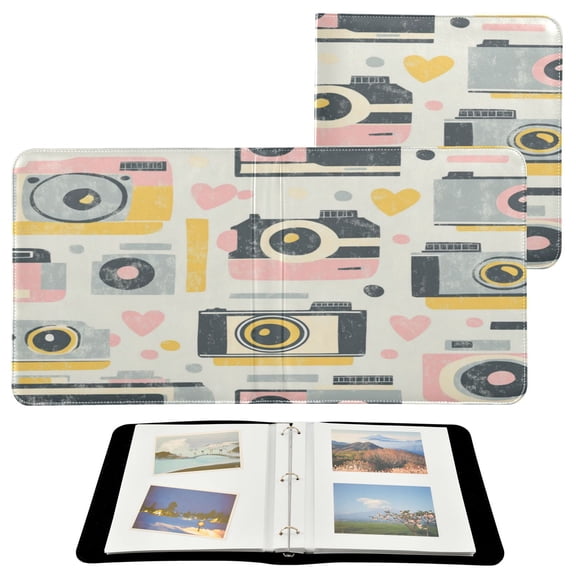 WOBOGO Vintage Film Camera Pattern Photo Albums 20 Pages Large Capacity DIY Self-adhesive Page PU Leather Cover for Family Wedding Anniversary Baby Vacation Photos 2411.8in