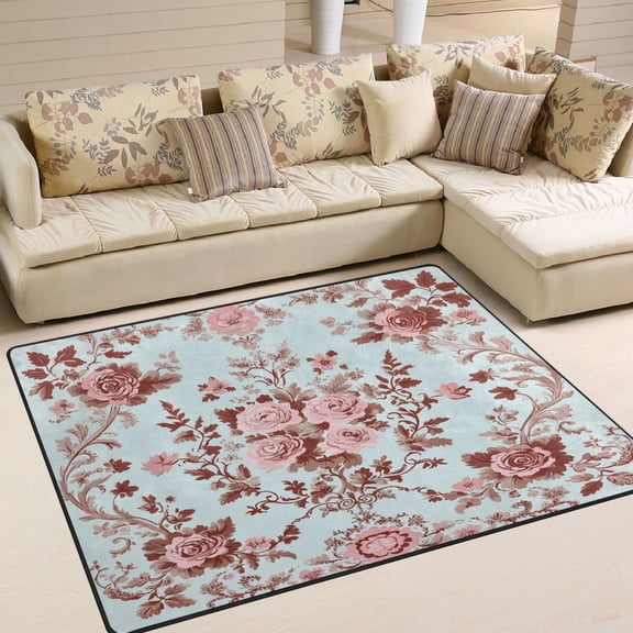 WOBOGO Vintage Floral Lace Carpet Non-Slip Rugs Soft Doormat 80×58in Living Dining Room Bedroom Decorative
