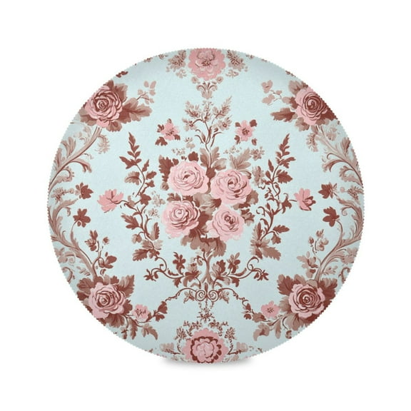 WOBOGO Vintage Floral Lace Round Placemats Set of 1 Heat Resistant Washable Kitchen Table Decorations 15.4in