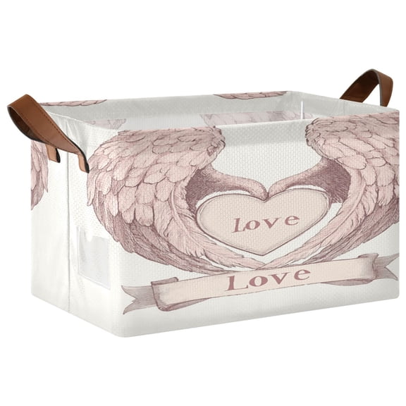 WOBOGO Vintage Illustration Of Wings Storage Basket 16.9×11.4×10in Collapsible Oversized with Metal Iron Frame Set of 1