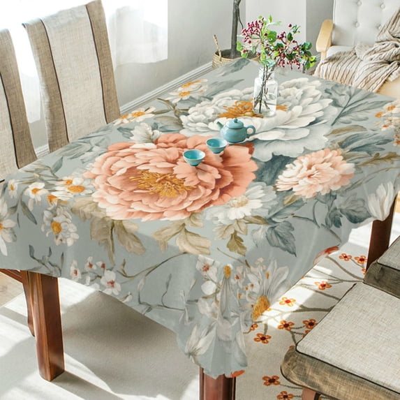 WOBOGO Vintage Peony Floral Square Tablecloth 54×54in Polyester Fabric Tablecloth Washable Dust Resistant Wrinkle Resistant