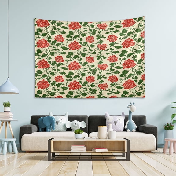 WOBOGO Vintage Red Floral Pattern Tapestry 90×60in Home Living Room Bedroom Wall Hanging Ornaments