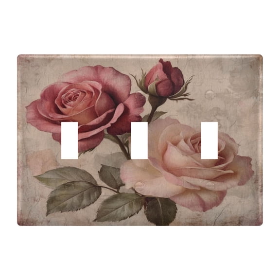 WOBOGO Vintage Rose 3-hole Switch Plates PC Flame Retardant Plastic Material Glossy Finish Smooth Touch 6.37x4.48x0.27in