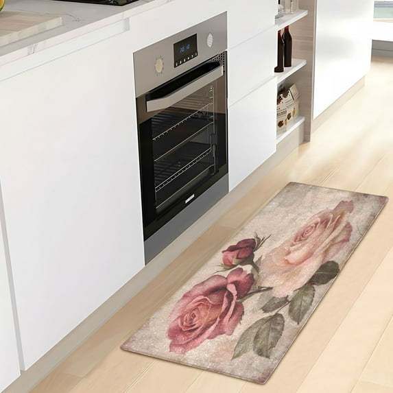 WOBOGO Vintage Rose Carpet 39x20in Kitchen Bathroom Livingroom Plush Absorbent Non-Slip Floor Mat
