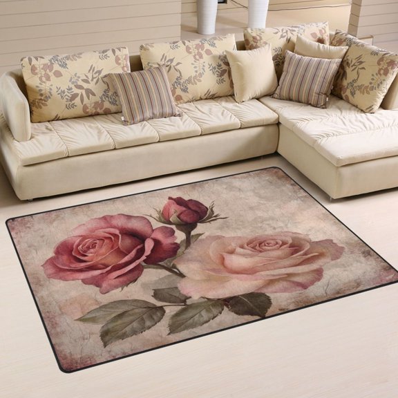 WOBOGO Vintage Rose Carpet Non-Slip Rugs Soft Doormat 60×39in Living Dining Room Bedroom Decorative