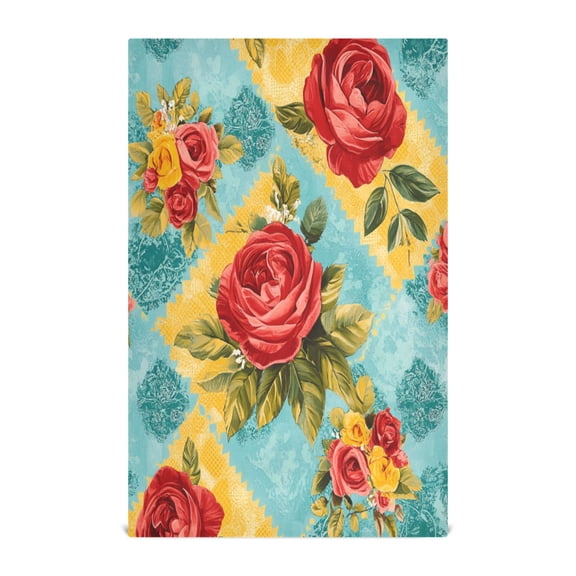 WOBOGO Vintage Rose Quilt Chart Kitchen Towel 1 Piece Large Cotton Dishcloth Premium Absorbency Set with Hanging Loop