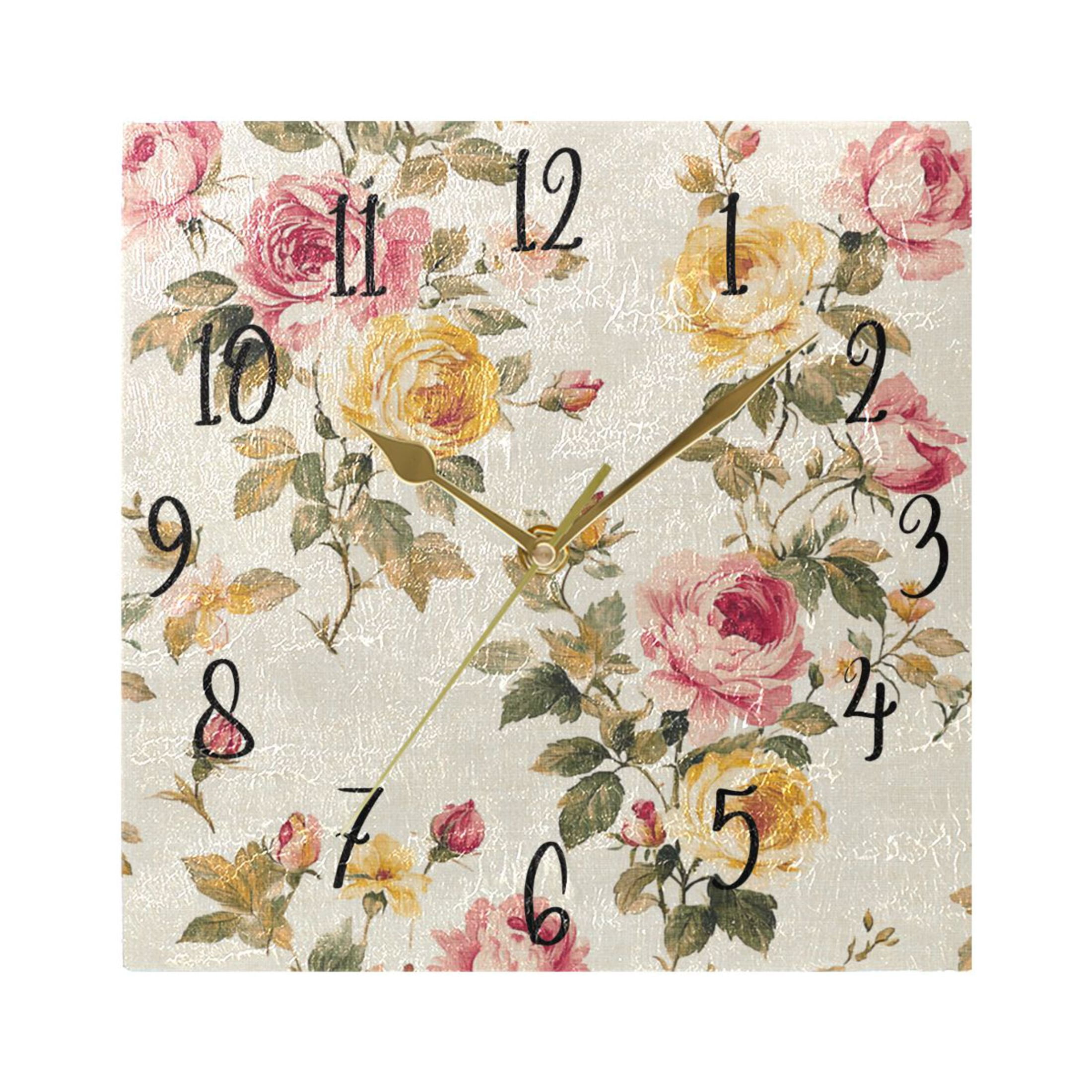 WOBOGO Vintage Shabby Chic Floral Pattern with Roses Wall Clock 7.78 ...