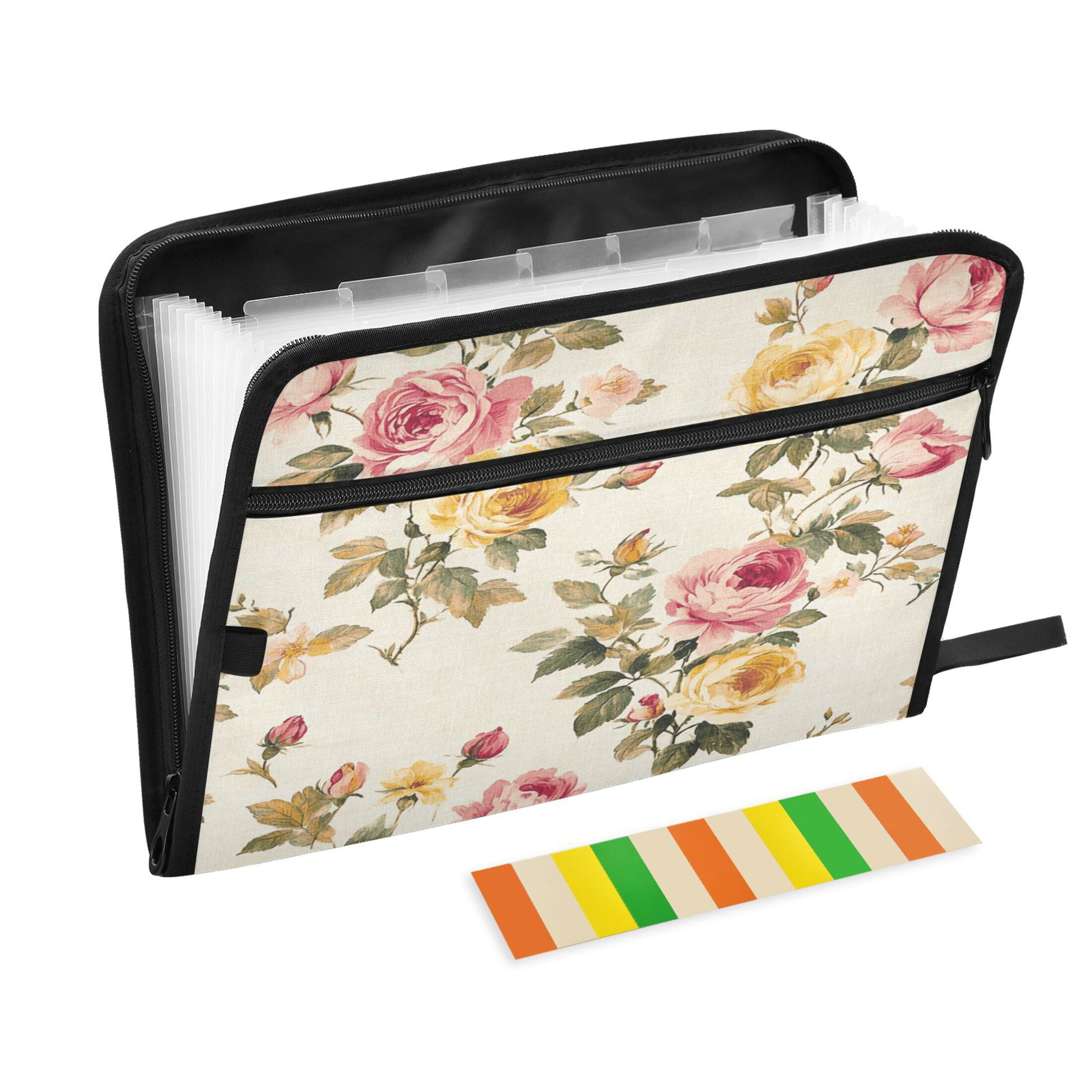 WOBOGO Vintage Shabby Chic Floral Pattern with Roses Expanding File Folder Letter Size Accordion Filing Organizer 13 Pocket Separate Organ Pocket