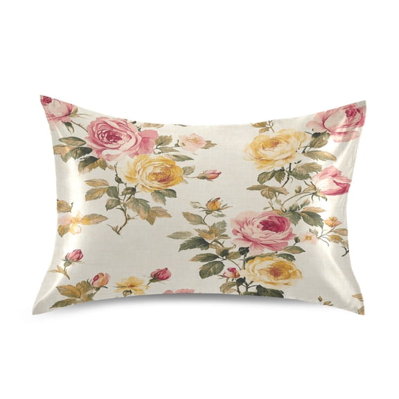 WOBOGO Vintage Shabby Chic Floral Pattern with Roses Satin Pillowcase Soft Smooth Envelope Design Comfortable Bedding Essentials 20×40in