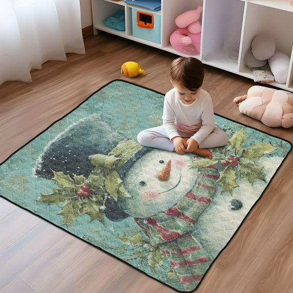 WOBOGO Vintage Snowman Baby Playmats Extra Large Waterproof Rollable Activity Pads for Toddlers 5050inch