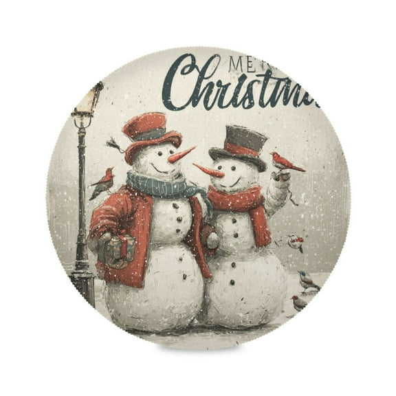 WOBOGO Vintage Snowman Round Placemats Set of 1 Heat Resistant Washable Kitchen Table Decorations 15.4in