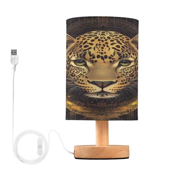 WOBOGO Vivid Image Panther Bedroom Table Lamp USB Power Connector Wooden Base Round Linen Shade For Living Room Desk