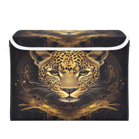 WOBOGO Vivid Image Panther Large Collapsible Storage Box Flip Lid Fabric Decorative Organizer Container Basket with Handles 16.512.611.8in
