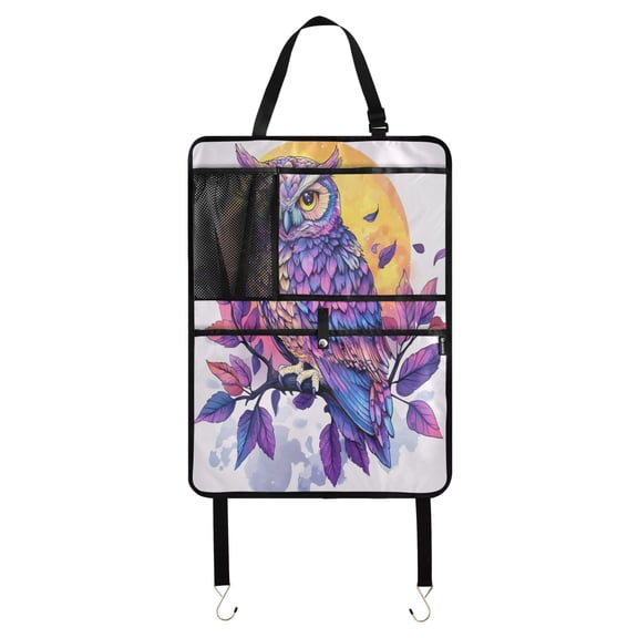 WOBOGO Vivid Purple Owl Backseat Car Organizer Footed Universal Car with Touch Screen Tablet Holder Rear Seat Protector