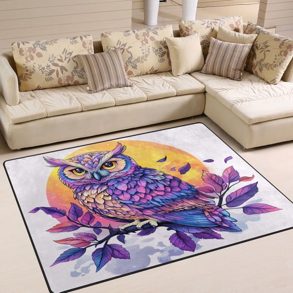 WOBOGO Vivid Purple Owl Carpet Non-Slip Rugs Soft Doormat 80×58in Living Dining Room Bedroom Decorative