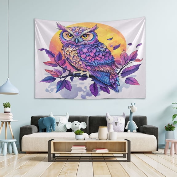 WOBOGO Vivid Purple Owl Tapestry 60×51in Home Living Room Bedroom Wall Hanging Ornaments