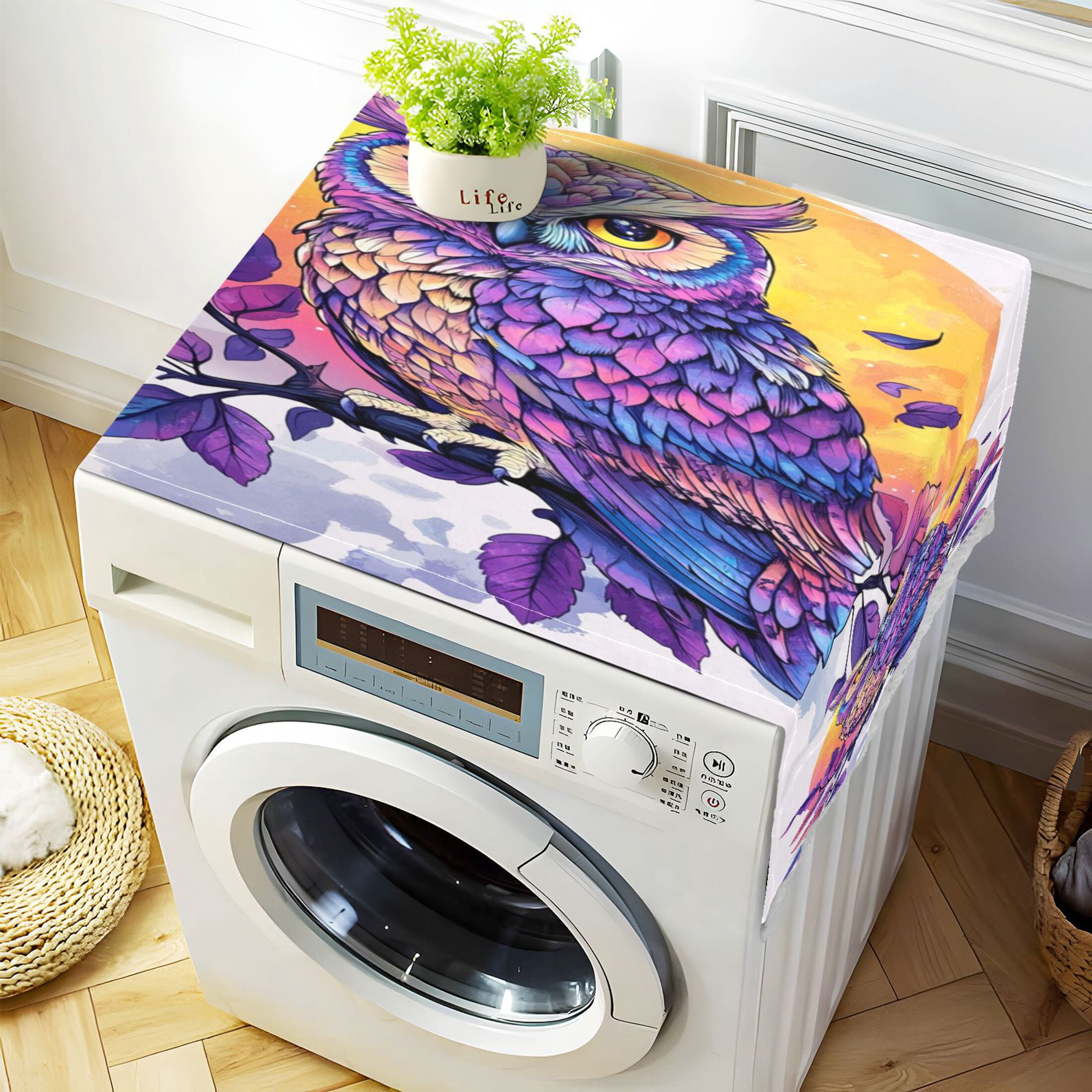 WOBOGO Vivid Purple Owl Washing Machine Cloth Dryer Refrigerator Top Cover Protective Non-Slip Mat For Kitchen Laundry