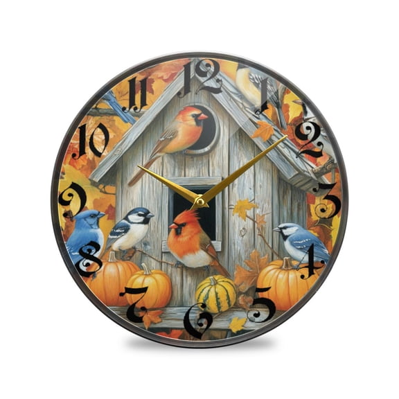 WOBOGO Warm Birdhouse Acrylic Wall Clock Battery Operated 9.5in Silent No Tick Bedroom Living Room Office Classroom Decoration