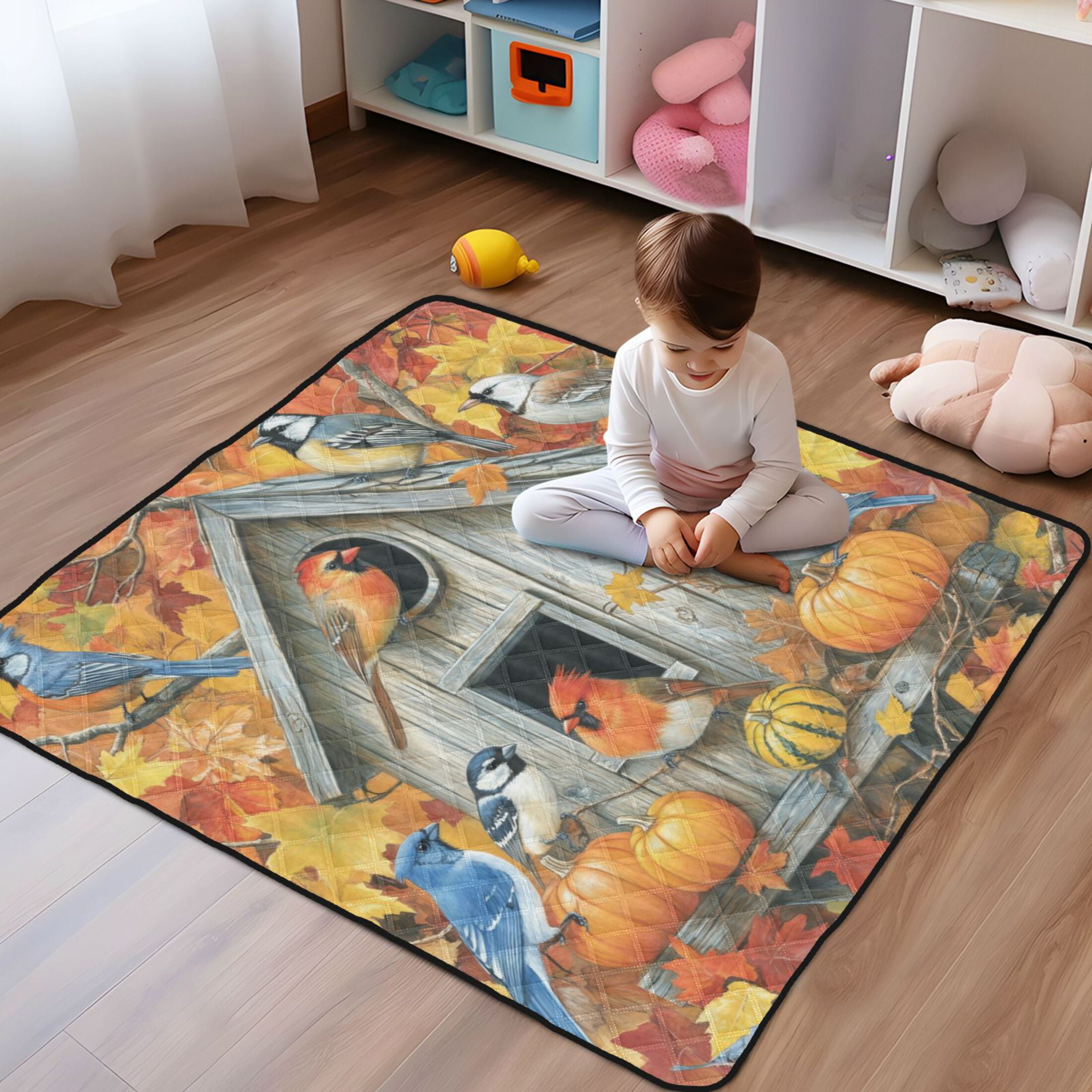 WOBOGO Warm Birdhouse Baby Playmats Extra Large Waterproof Rollable Activity Pads for Toddlers 50×50inch