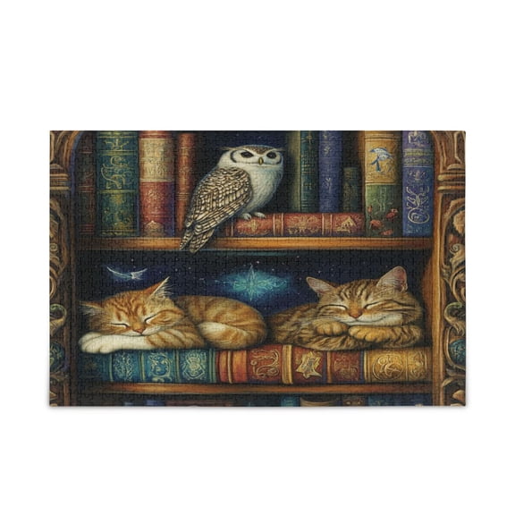 WOBOGO Warm Bookcase Puzzle Challenge 1000 Piece Jigsaw Suitable for Game Night Finished Size 29.5 x 19.7in