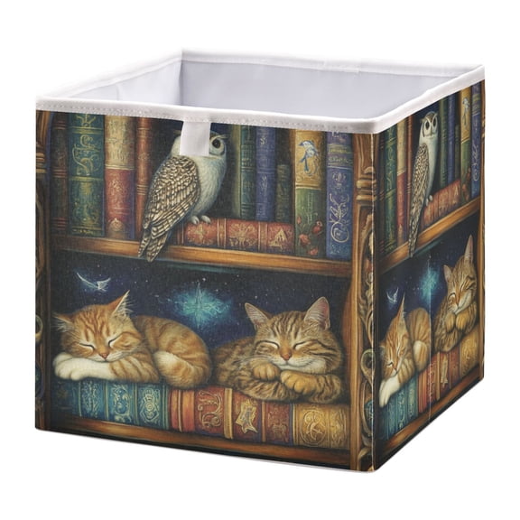 WOBOGO Warm Bookcase Storage Basket Foldable Easy to Clean Durable with Hollow Support Plate with Handle 11.02×11.02×11.02 in