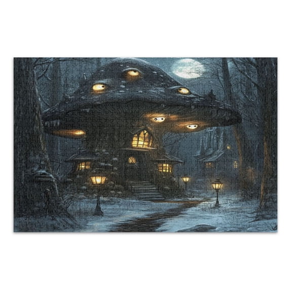 WOBOGO Warm Mushroom Room Jigsaw Puzzle Challenge 1000 Piece Jigsaw Suitable for Game Night Finished Size 29.5 x 19.7in