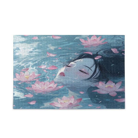 WOBOGO Water Brings Out The Lotus Puzzle Challenge 500 Piece Jigsaw Suitable for Game Night Finished Size 20.5 x 14.9in