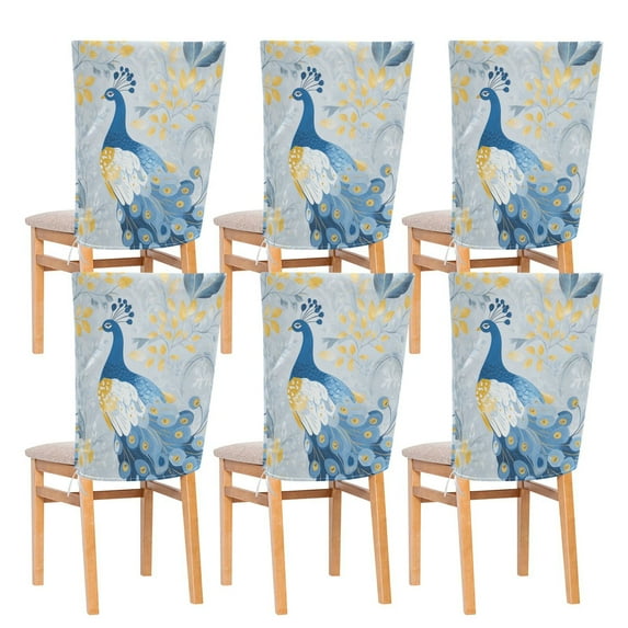 WOBOGO Watercolor Blue Peacock Dining Room Chair Covers 6 Pieces Super Fit Elastic Fiber Removable Washable Protective Cover